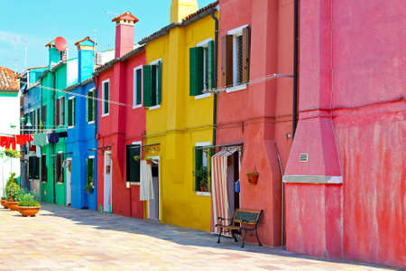 Old retro Mediterranean street with colorful housesの写真素材