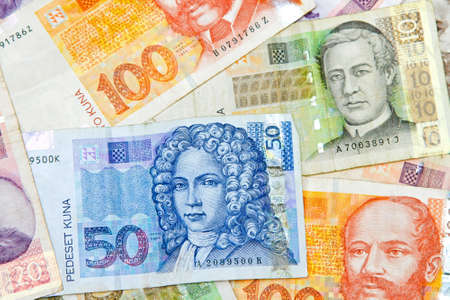 Close up shot of Croatian Kuna moneyの写真素材
