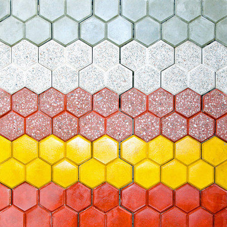Hexagonal shape floor bricks made from concrete の写真素材