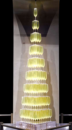 Festive promotion party with big champagne tower の写真素材