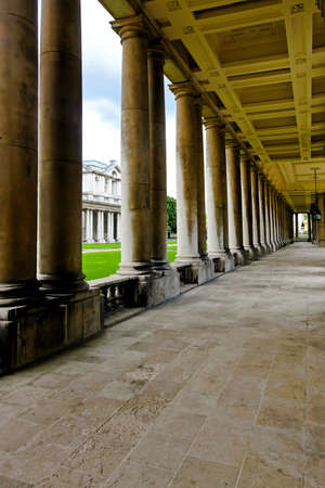 Corridor inside Greenwich campus with marble pillars on the side の写真素材