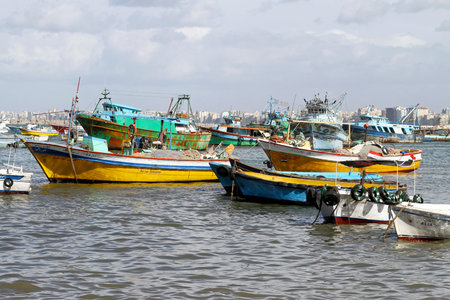 ALEXANDRIA, EGYPT - FEBRUARY 28: Alexandria harbour on FEBRUARY 28, 2010. Fisherman boats and harbour in Alexandria, Egypt. のeditorial素材