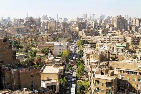 CAIRO, EGYPT - MARCH 3: Cairo neighbourhood on MARCH 3, 2010. Ordinary neighbourhood street at daytime in Cairo, Egypt. のeditorial素材