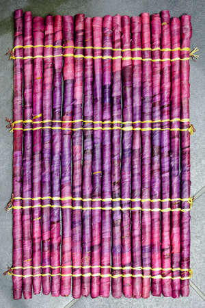 Purple bamboo hot mat for table protection の写真素材