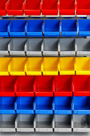 Colourful plastic open box container in warehouse 