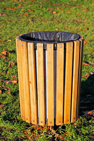 Close up shot of garbage basket in the park の写真素材