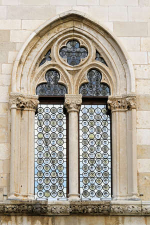 Exterior view of gothic style double windowの写真素材