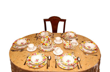 Retro table setting with floral patern porcelain