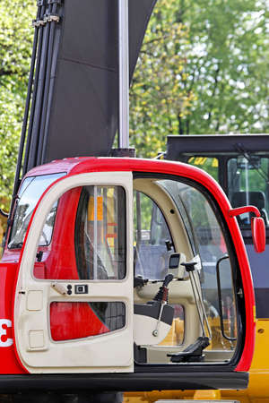 Empty control cabin of modern crane machineryの写真素材