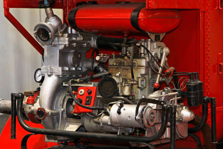 Water and foam pump at fire engine