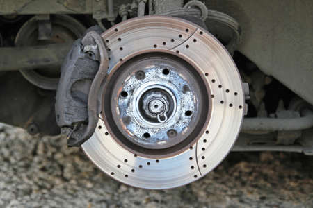 Ventilated disc brake with caliper and padsの写真素材