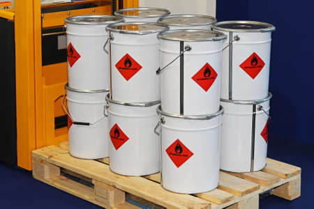 Flammable liquid in containers at pallet forklift