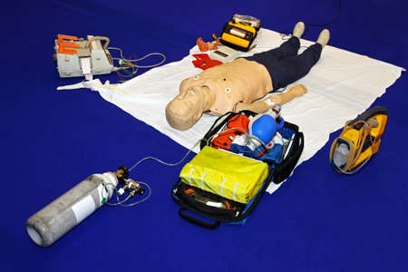 Complete equipment for training mobile emergency at dummyの写真素材