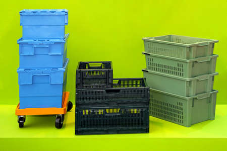 Plastic boxes and crates for logistic transportationの写真素材