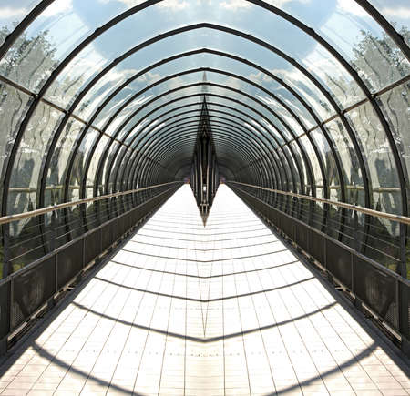 Glass tunnel for pedestrian with vanishing perspective