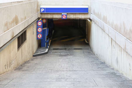 Ramp access  to underground public parking garage