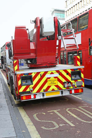 A fire engine in London, responding to an emergency call