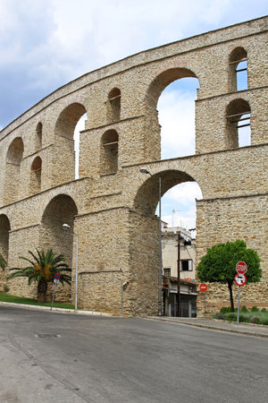 Roman Aqueduct at Nikotsara square in Kavalaのeditorial素材
