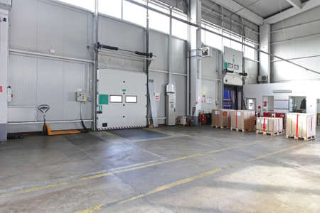 Cargo loading door in distribution warehouse