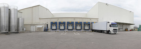 Exterior of distribution warehouse with logistics center