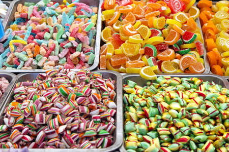 Bulk of colourful gummi candies at marketの写真素材