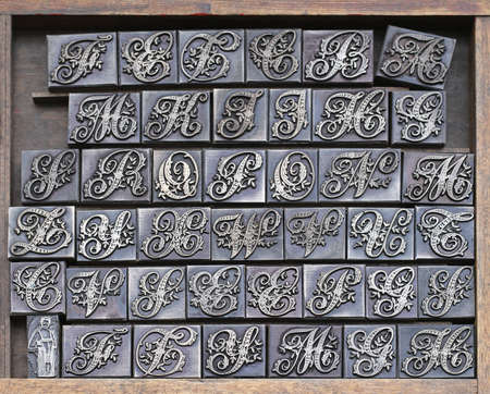 Decorative retro type font for letterpress printing
