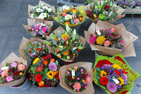 Fresh flowers bouquets in flower shopの写真素材