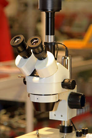 Optical microscope with camera in laboratory