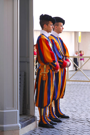 ROME, ITALY - OCTOBER 26  Swiss Guard in Vatican on OCTOBER 26, 2009  Two members of the Pontifical...