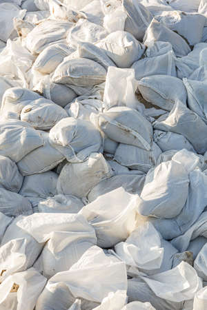 Big pile of sandbags for disaster protectionの写真素材