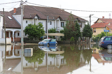 OBRENOVAC, SERBIA - MAY 24  Floods in Obrenovac on MAY 24, 2013  Flash flooding at streets in Obrenovac, Serbia のeditorial素材