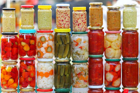 Pickled vegetables in mason jars ready for winter