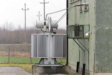 Electric substation with step down voltage transformer of AC power system