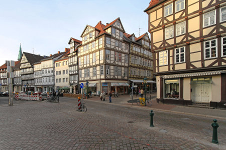 HANOVER, GERMANY - MAY 05  Holzmarkt street in Hanover on MAY 05, 2011  Old town with medieval style traditional houses in Hannover, Germany のeditorial素材
