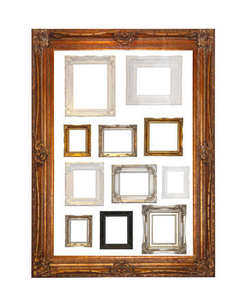 Many decorative frames in one big gold frameの写真素材