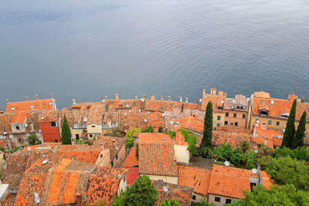 Aerial photo of coast town Rovinj Croatiaの写真素材
