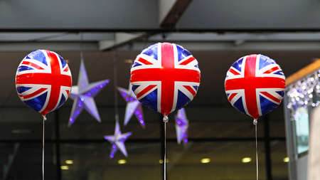 Helium balloons with Union Jack British flagの写真素材