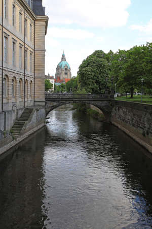 River Leine and Leineschloss Hanover Germanyの写真素材