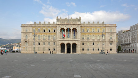 TRIESTE, ITALY - OCTOBER 13: Government Palace in Trieste on OCTOBER 13, 2014.  Municipal building at Unity of Italy Square in Trieste, Italy.のeditorial素材