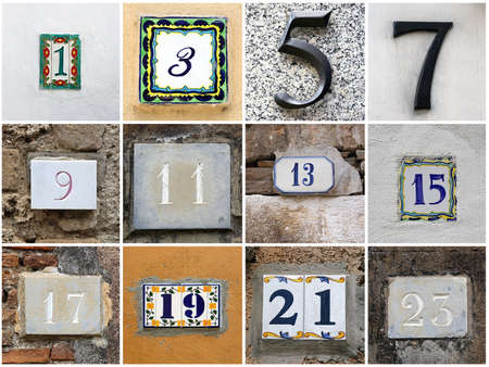 Collage of odd house numbers from 1 to 23の写真素材
