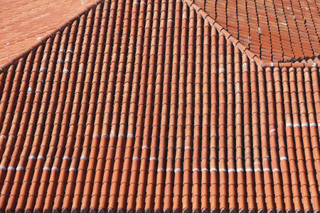 Terracotta ceramic roof tiles from above
