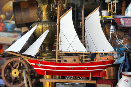 Old Wooden Sail Ship Model at Flea Marketの写真素材