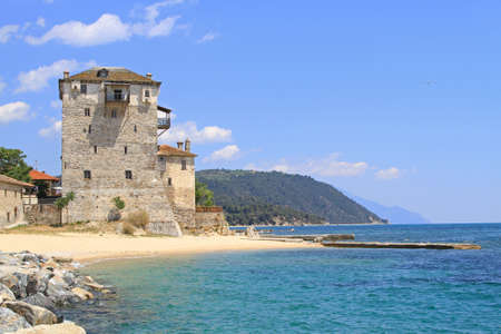 Medieval Ouranoupoli Tower at Aegean Sea in Greeceの写真素材