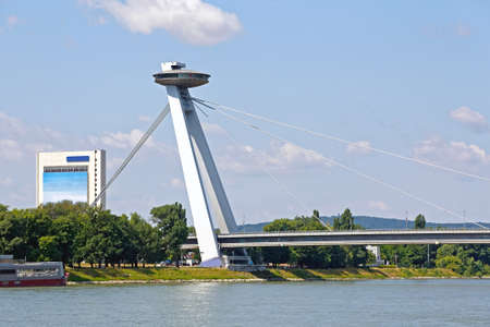 Famous Bratislava Bridge With UFO Restaurant on Top of Pylonの写真素材