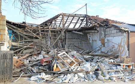 Collapsed One Story House During Demolition