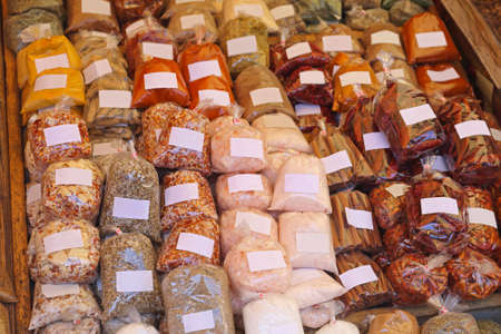 Various Spices and Herbs Packed in Bagsの写真素材