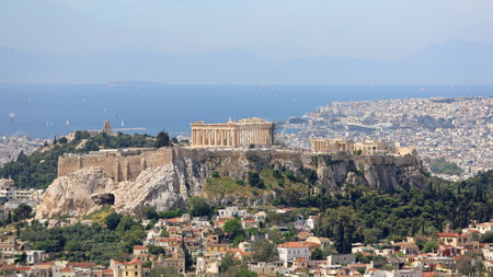 ATHENS, GREECE - MAY 02: Aerial Cityscape of Athens on MAY 02, 2015. Acropolis UNESCO World Heritage Site and City From Mount Lycabettus in Athens, Greece.のeditorial素材