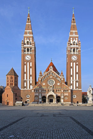 SZEGED, HUNGARY - MARCH 11: Votive Cathedral of Szeged on MARCH 11, 2011. The Votive Church and Cathedral of Our Lady of Hungary in Szeged.のeditorial素材
