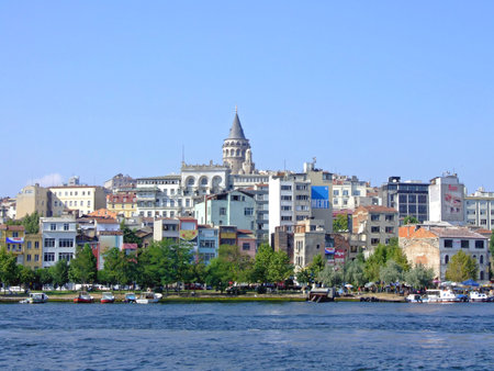 ISTANBUL, TURKEY - AUGUST 01: Beyoglu Cityscape in Istanbul on AUGUST 01, 2006. Cityscape with Galata Tower From Bosphorus Canal in Istanbul, Turkey.のeditorial素材