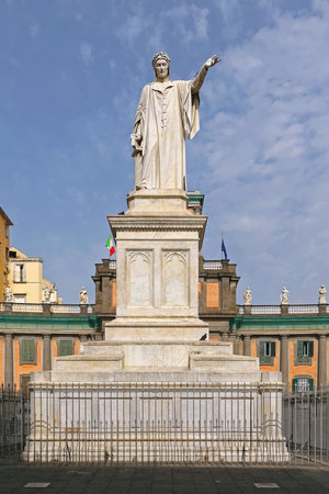 NAPLES, ITALY - JUNE 25: Piazza Dante in Naples on JUNE 25, 2014. Dante Alighieri Monument and Convitto Nazionale Vittorio Emanuele in Napoli, Italy.のeditorial素材